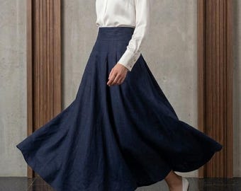 Cotton Maxi Skirt Full Circle High Waisted Pleated Long Skirt, Summer & Everyday Occasion Linen Skirt for Women, Handmade midi Skirt Gift