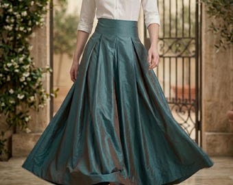 Taffeta Skirt High Waisted Pleated with Pockets, Customize Wedding & Evening Occasion Maxi Skirt for Women Comfortable tulle wrap midi Skirt