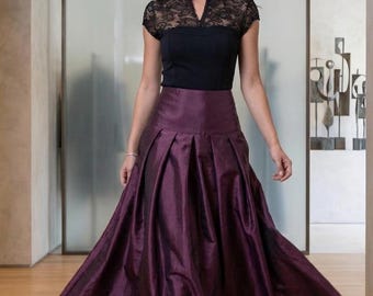 Taffeta Skirt High Waisted Pleated with Pockets, Customize Wedding & Evening Occasion Maxi Skirt for Women Comfortable tulle wrap midi Skirt