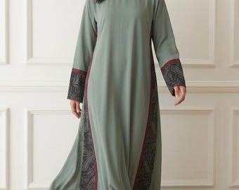 Abaya for Women Printed Summer Abaya Korean Georgette Kaftan Maxi Dress Hajj Eid Islamic Modest Dress Comfortable Tatreez kimono Outfit Gift