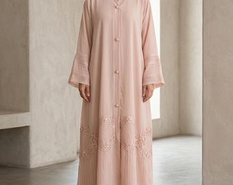 Abaya with Hijab keffiyeh Embellished Korean Georgette Kaftan Kimono Maxi Cottagecore Dress Islamic Modest Wear Dress Maternity Gown Tatreez