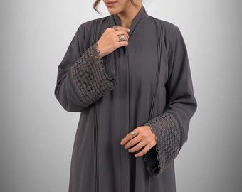 Abaya for Women Embroidered Sleeve Korean Georgette Kaftan Kimono Maxi Dress Eid Modest Dress Elegant Luxury Islamic Tatreez Hijab Outfit