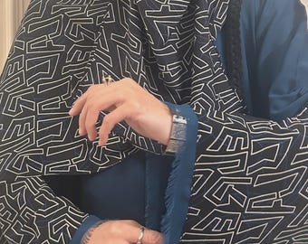 Abaya for Women Printed Lace Korean Georgette Kaftan Kimono Maxi Dress Eid Casual Wear Modest Dress Lightweight Hajj Umrah Islamic Tatreez