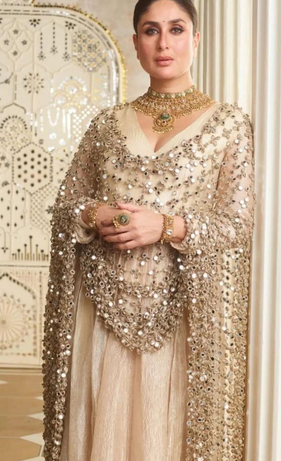 Handmade Golden Dupatta With Foil Sequin Work Wedding Scarf for Women,  Bridal Veil, Pakistani & Indian Anarkali Dress, Wedding Shawl Gift - Etsy