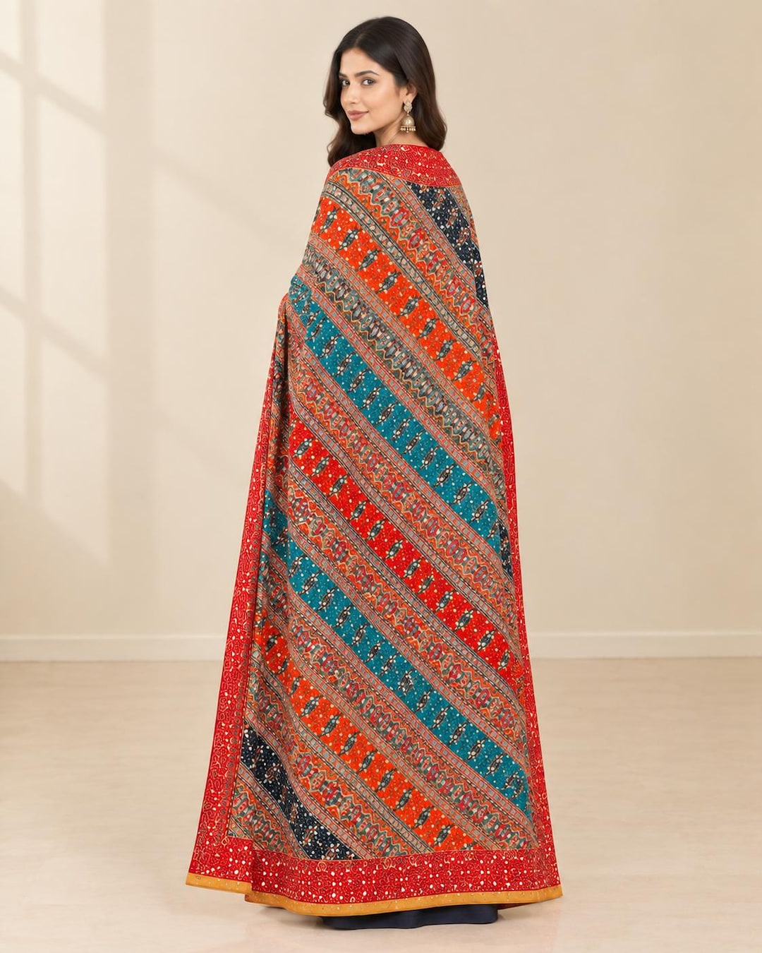 Handcrafted Multicolor Silk Dupatta With Mirror, Pearl & Sequin Work ...