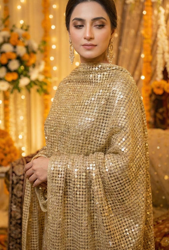 Handmade Golden Sequin Jaal Dupatta Indian Bridal Dupatta for Wedding  Pakistani Indian Dress Shawl | Dupatta for Lehenga Saree Salwar Kameez -  Etsy