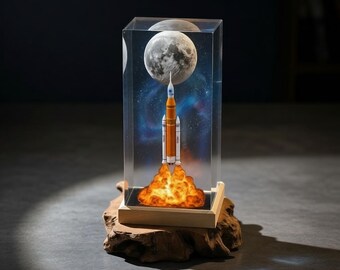 Lampada in resina a forma di razzo Artemis II diretto sulla Luna, luce notturna a tema lancio spaziale NASA, regalo a tema razzo per bambini
