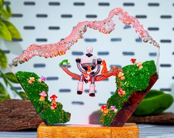 The Wild Robot Resin Lamp, Roz in Magical Forest With Mushrooms Diorama, Steampunk Desk Decor, Valentine Gift Idea, Birthday Gift