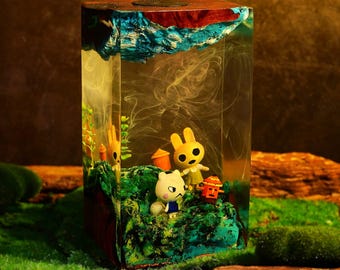 Lámpara de resina de Smug Marshal y Coco Rabbit de Animal Crossing, un lindo regalo para ella.