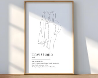 Trauzeugin fragen | Portrait Poster | Definition + Line Art nach deinem Foto | Personalisiert Geschenk Hochzeit | Digitale Datei