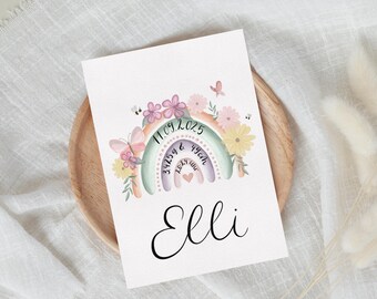 Personalized birth poster with birth details – Minimalist nursery - Mini poster A5 / Greeting card A3 - Gift for birth or christening