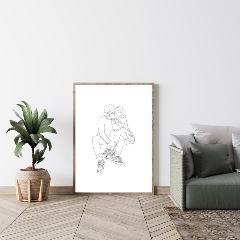 Line Art Portrait personalisiert - Geschenk Jahrestag Hochzeitstag Geburtstag - Zeichnung Couple / Friends - Minimalistisch - Digitale Datei Bild 6
