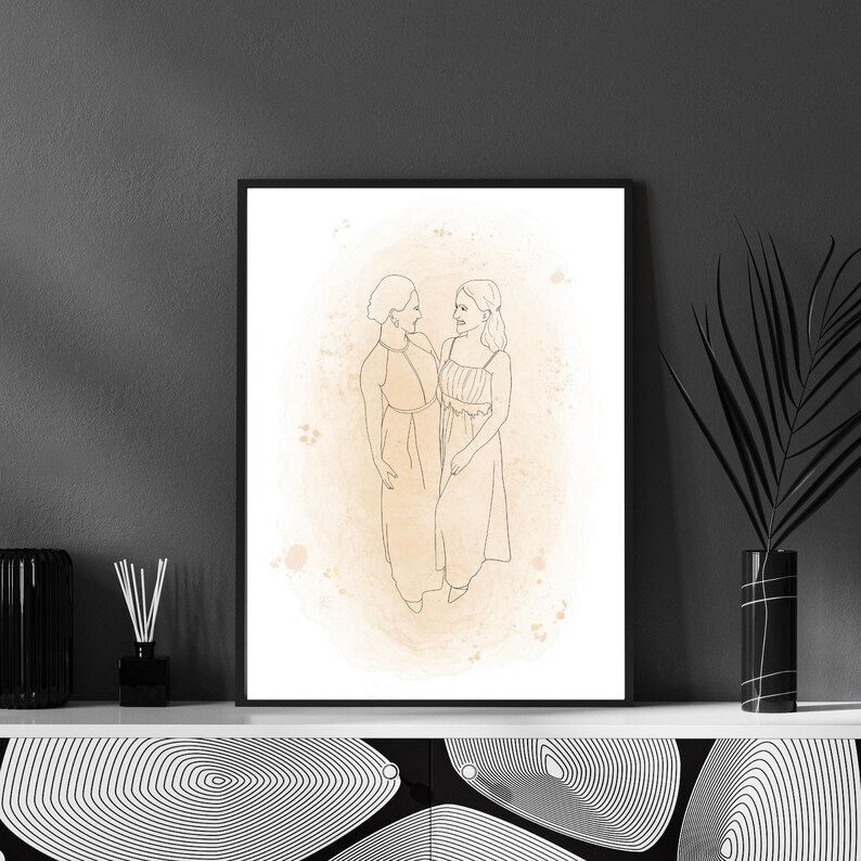Line Art Portrait personalisiert - Geschenk Jahrestag Hochzeitstag Geburtstag - Zeichnung Couple / Friends - Minimalistisch - Digitale Datei Bild 5