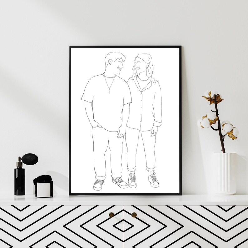 Line Art Portrait personalisiert - Geschenk Jahrestag Hochzeitstag Geburtstag - Zeichnung Couple / Friends - Minimalistisch - Digitale Datei Bild 4
