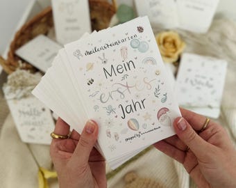 Baby Milestone Cards | First Year Memory Cards | 57 Cards | Customizable | A6 Textured Paper