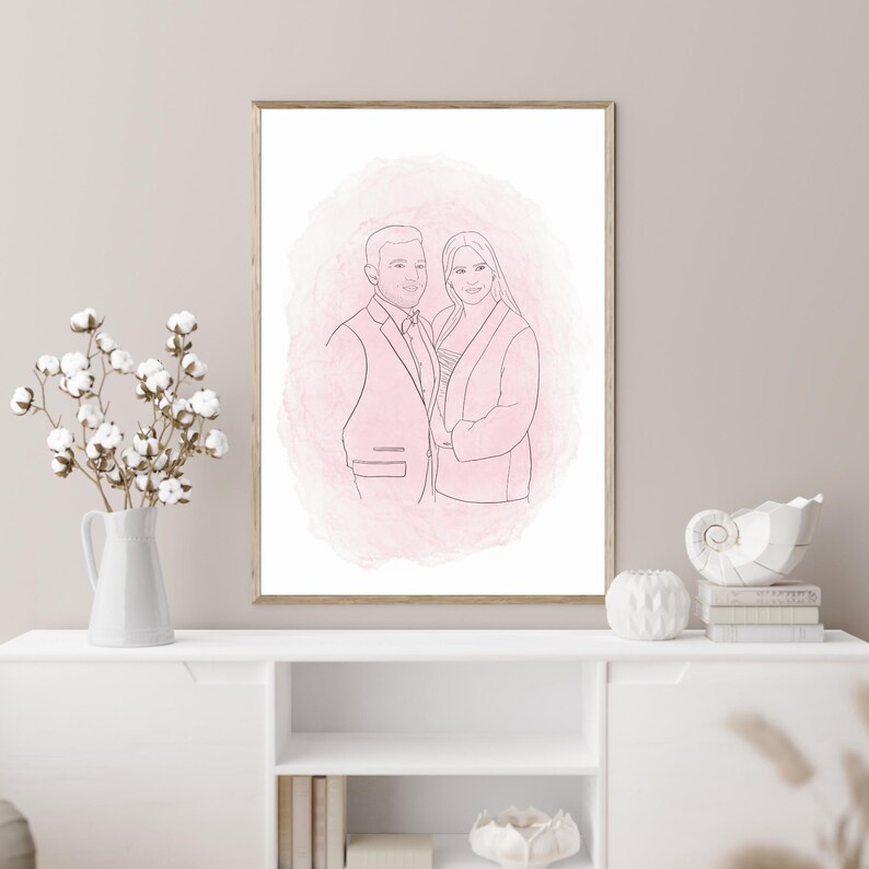 Line Art Portrait personalisiert - Geschenk Jahrestag Hochzeitstag Geburtstag - Zeichnung Couple / Friends - Minimalistisch - Digitale Datei Bild 3