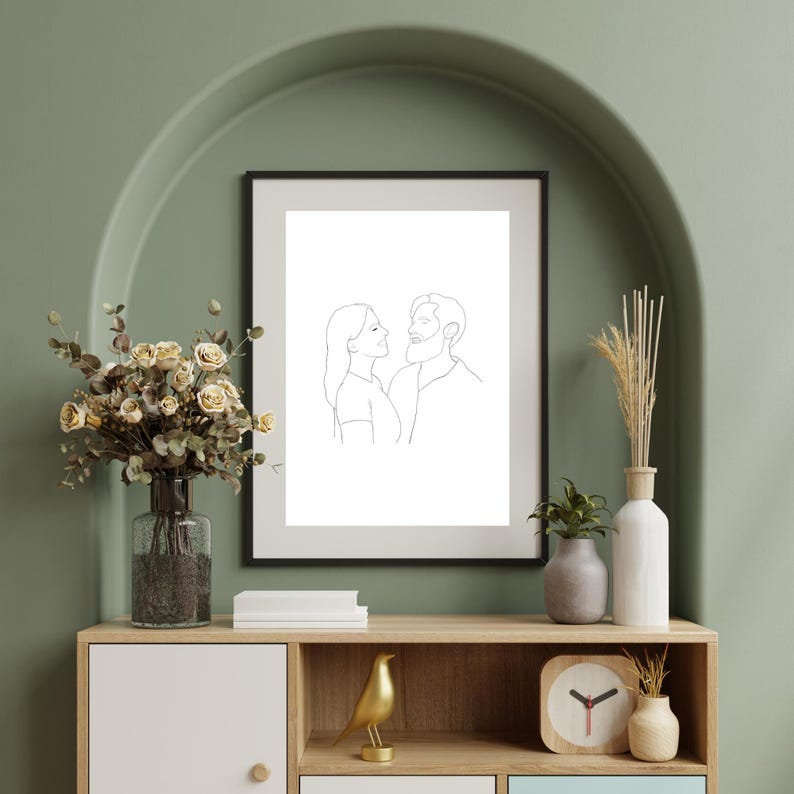 Line Art Portrait personalisiert - Geschenk Jahrestag Hochzeitstag Geburtstag - Zeichnung Couple / Friends - Minimalistisch - Digitale Datei Bild 2