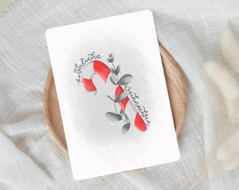 Christmas card, candy cane | Greeting card, Christmas greetings, Christmas Eve gift, St. Nicholas Day | A6 textured paper including envelope