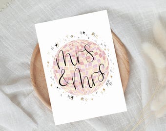 Wedding card | Mrs & Mrs | Postcard for civil ceremony | Glitter disco ball | A6 incl. envelope