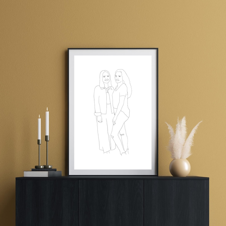 Line Art Portrait personalisiert - Geschenk Jahrestag Hochzeitstag Geburtstag - Zeichnung Couple / Friends - Minimalistisch - Digitale Datei Bild 8