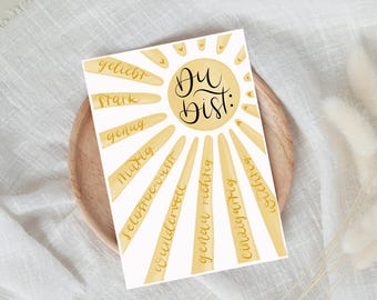 Affirmation Reminder Greeting Card | Sun - You are… | Gift of Encouragement and Motivation | A6 incl. Envelope