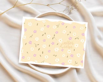 Birthday postcard | Birthday card with all my love, floral pattern, yellow | A6 including envelope