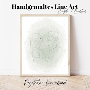 Line Art Portrait personalisiert - Geschenk Jahrestag Hochzeitstag Geburtstag - Zeichnung Couple / Friends - Minimalistisch - Digitale Datei Bild 1