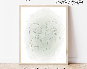 Personalized Line Art Portrait - Anniversary Gift, Wedding Anniversary, Birthday - Drawing for Couples/Friends - Minimalist - Digital File