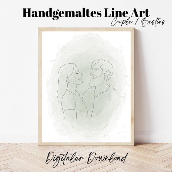 Line Art Portrait personalisiert - Geschenk Jahrestag Hochzeitstag Geburtstag - Zeichnung Couple / Friends - Minimalistisch - Digitale Datei