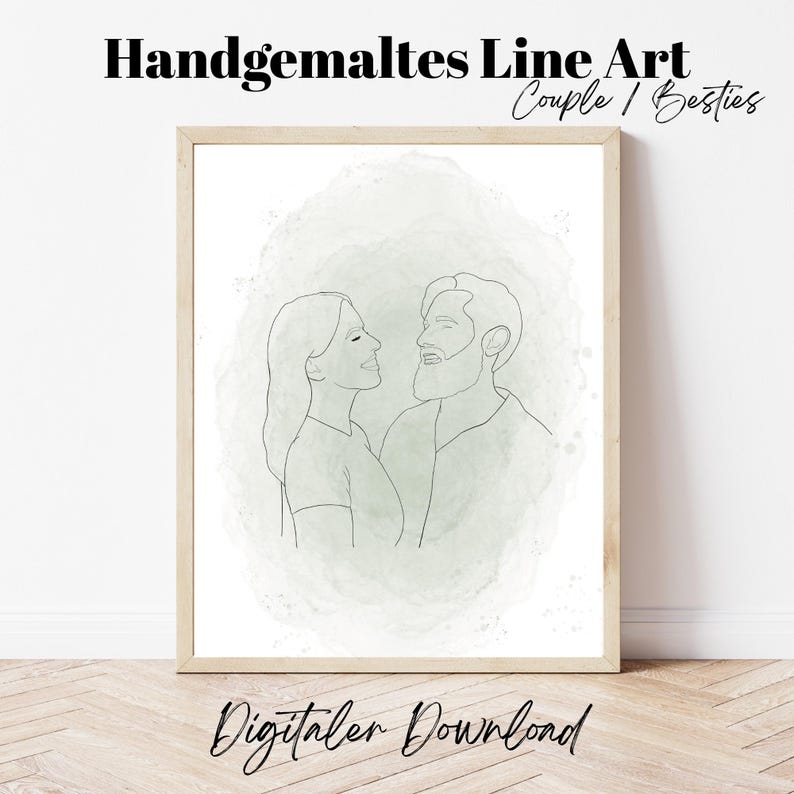 Line Art Portrait personalisiert - Geschenk Jahrestag Hochzeitstag Geburtstag - Zeichnung Couple / Friends - Minimalistisch - Digitale Datei Bild 1