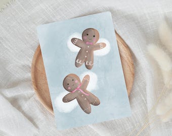 Christmas card with gingerbread men | Greeting card for Christmas, gingerbread, snow, greetings, gift for St. Nicholas Day | A6 textured paper including envelope