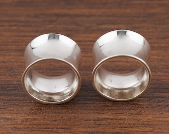 Paar handgefertigte Sterling Silber Kreis Tunnel Plugs, Double Flare Tunnel Plugs, Silber Tunnels Ohr Gauges für gestreckte Ohren, Flesh Tunnels