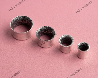 Par de plugs de prata esterlina 925, plugs de dupla flange, túneis de prata para alargadores de orelha, plugs com acabamento martelado 12g (2 mm)