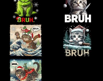 Funny Cat Bruh PNG – Cat Meme Christmas Holiday Humor Clipart, Boys Teens Funny Sublimation Digital Download