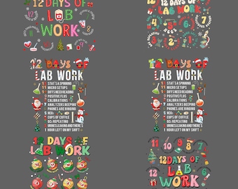 Funny Lab Work Christmas PNG – 12 Days Of Laboratory Scientist Holiday Humor Clipart, Sublimation Digital Download
