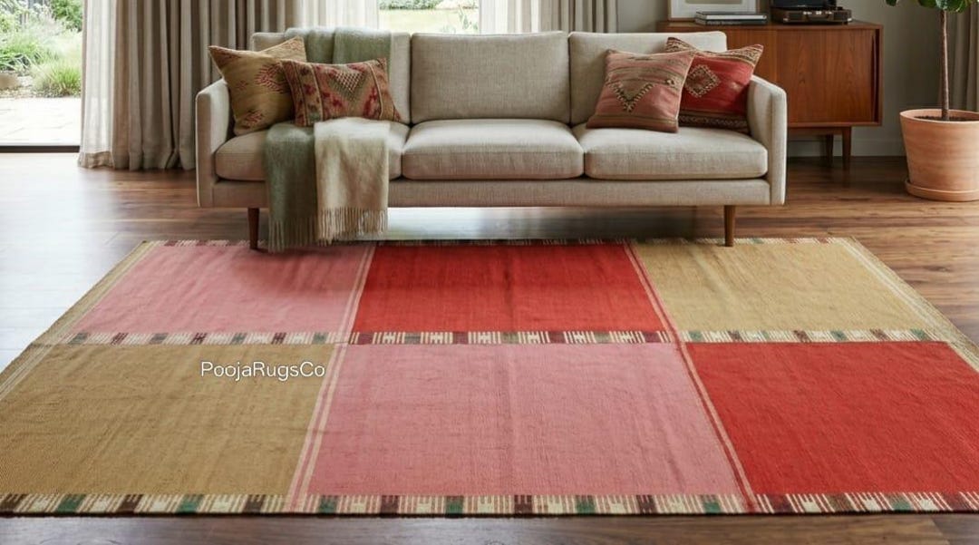 Kilim Rugs Border Handwoven Wool Kilim Rug, Floral Border, Boho Home Decor Red Carpets ...
