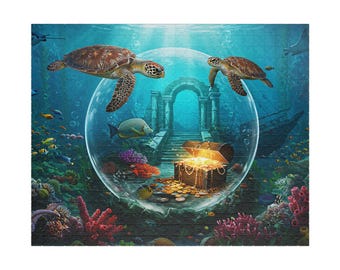 Sea Turtle Jigsaw Puzzle, 1000 Piece Ocean Fantasy Art, Underwater Coral Reef Puzzle, Turtle Lover Gift