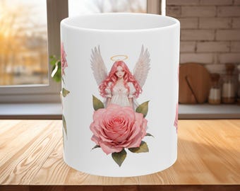 Pink Angel with Rose mug | Ceramic Coffee Tea Cup
