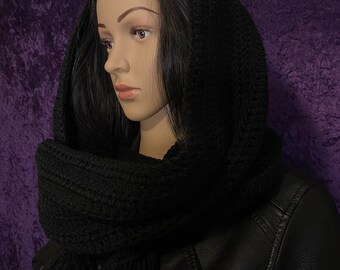 Wednesday Inspired Black Snood Scarf Head Cover Cowl Hood