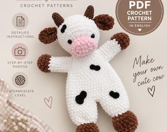 Cow Lovey Crochet Pattern – Amigurumi Snuggler Plush Toy PDF Tutorial