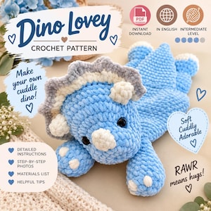 Dinosaur Lovey Crochet Pattern – Amigurumi Triceratops Snuggler Toy PDF