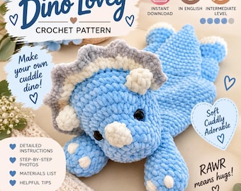 Dinosaur Lovey Crochet Pattern – Amigurumi Triceratops Snuggler Toy PDF