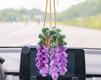 Crochet Car Hanging Basket, Boho Rearview Mirror Decor, Gift for Women