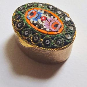Vintage Italian Micro Mosaic Pill Box – Floral Design, 1940-50s