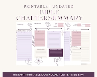 Bible Study Printable Template | Chapter Summary & Application (Digital Download)