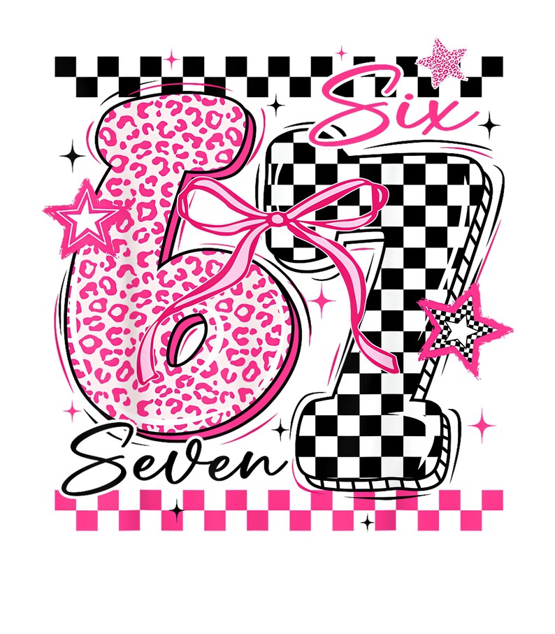 I Survived Six Seven Meme Design, Leopard Checkerboard PNG (digital