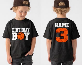 Personalisiertes Basketball-Geburtstags-Jungen-T-Shirt, individueller Name & Nummer Kinder-T-Shirt, Basketball-Party-Geschenk, Kleinkind-Jugend-Geburtstags-Shirt