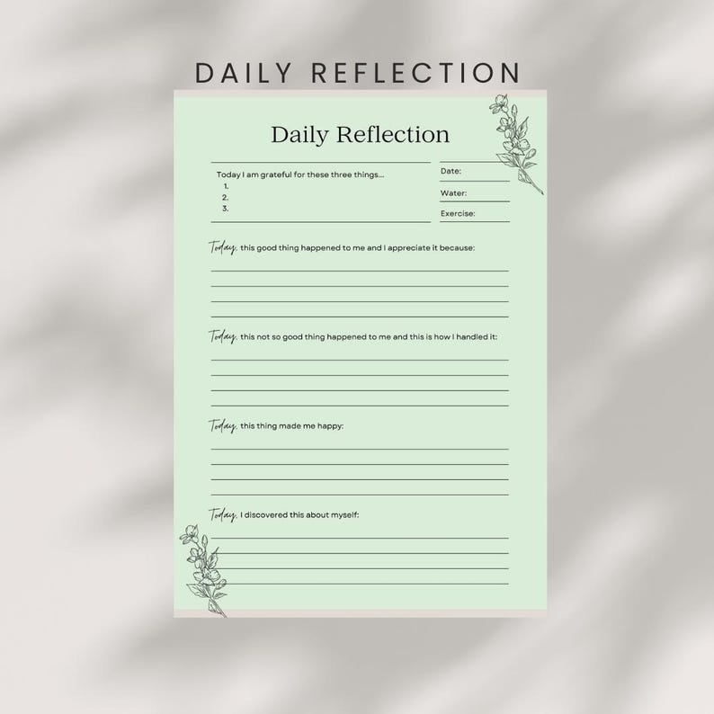 Daily Reflection Journal | Sage Green Printable Planner | Calm Self ...