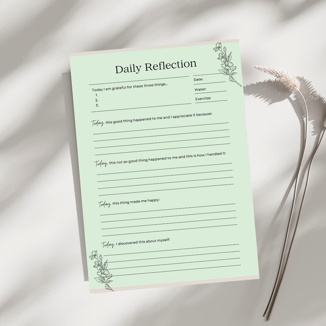 Daily Reflection Journal | Sage Green Printable Planner | Calm Self ...