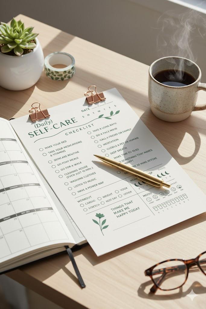 Daily Self Care Planner Printable Minimalist White Wellness Checklist ...